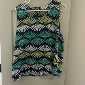 Molly Bracken Black Tank with Teal Green and White Fan Print